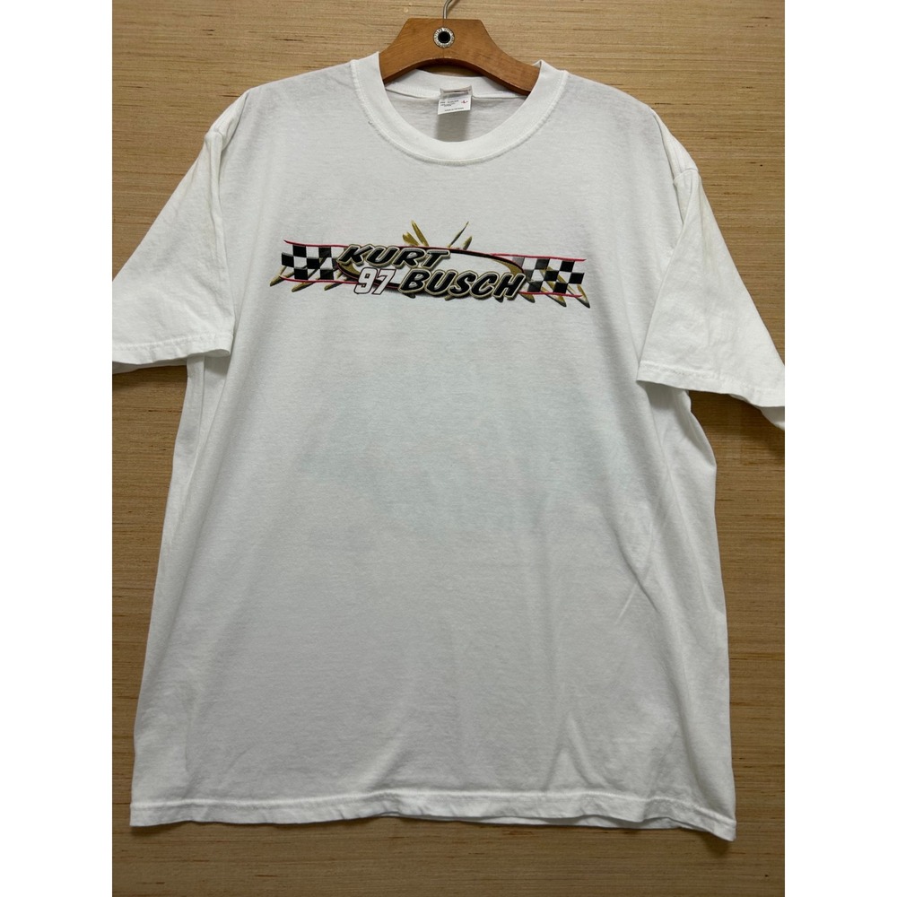 Kurt‎ Busch 97 NASCAR Racing T-Shirt Anvil Sharpie Write Out Loud White L